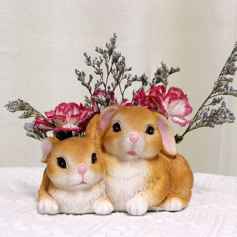 Rabbit flowerpot home gardening home tabletop decoration resin