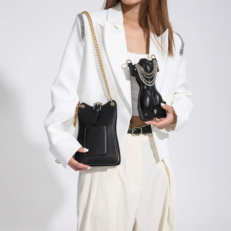 Chic Black Chain Handbags For Women's Messenger Bags Female Shoulder Bag Mobile Phone Bag Small Crossbody Wallet