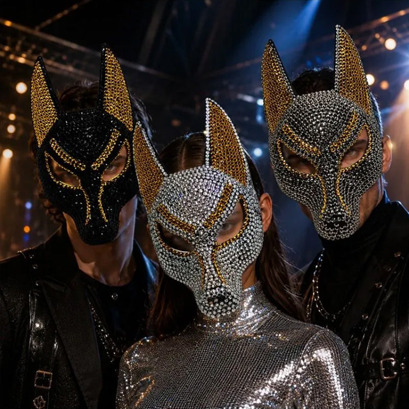 Sparkly Anubis Mask, Rhinestone Egyptian God Mask for Halloween & Masquerade Party
