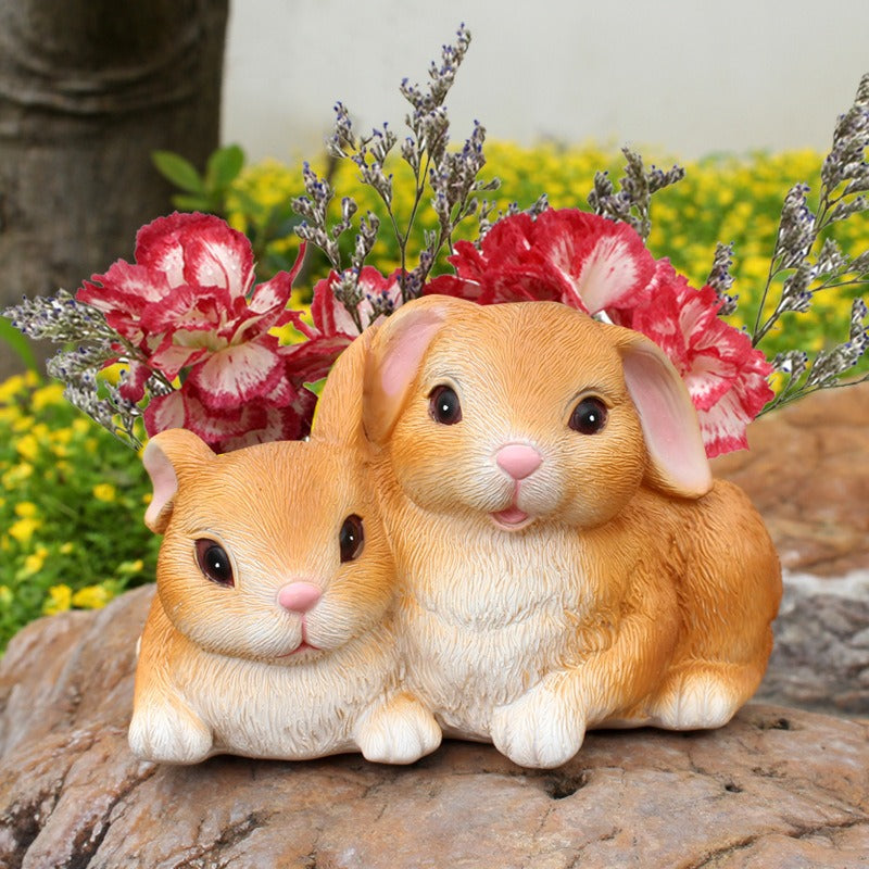 Rabbit flowerpot home gardening home tabletop decoration resin