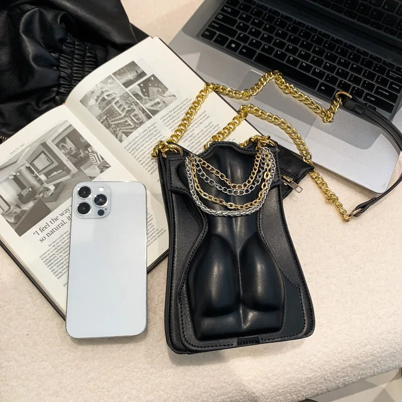 Chic Black Chain Handbags For Women's Messenger Bags Female Shoulder Bag Mobile Phone Bag Small Crossbody Wallet