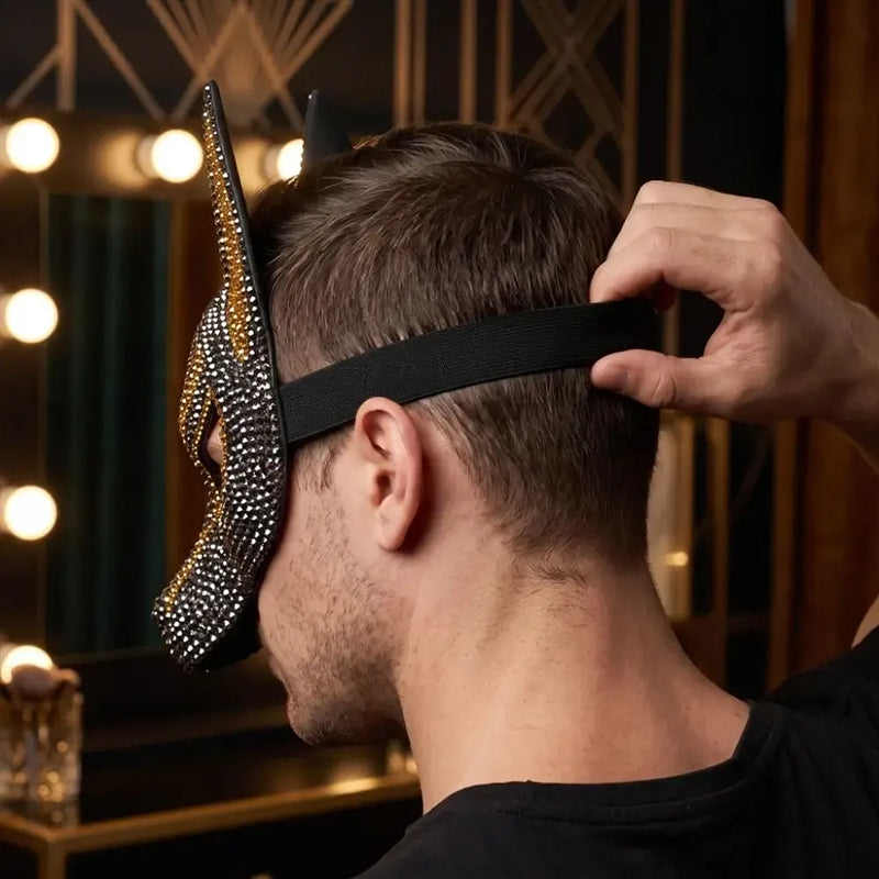Sparkly Anubis Mask, Rhinestone Egyptian God Mask for Halloween & Masquerade Party