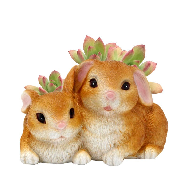 Rabbit flowerpot home gardening home tabletop decoration resin