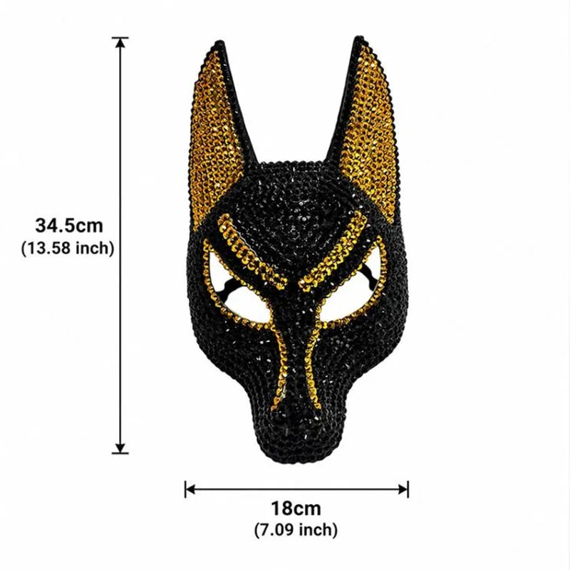Sparkly Anubis Mask, Rhinestone Egyptian God Mask for Halloween & Masquerade Party